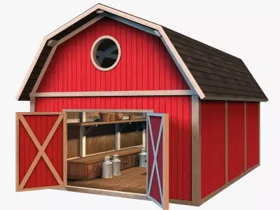 Barn with interior Low-poly 3D model