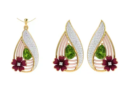 Women Pendant Earring Sets 3dm STL OBJ FBX Renders Details 3D print model purchase