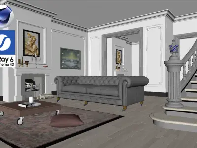 Living Room - Vray6 - C4D 3D model
