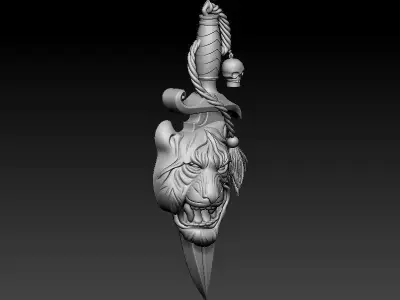 Tiger Dagger HipHop Pendant Savage Street Rapper Jewelry STL OBJ 3D print model