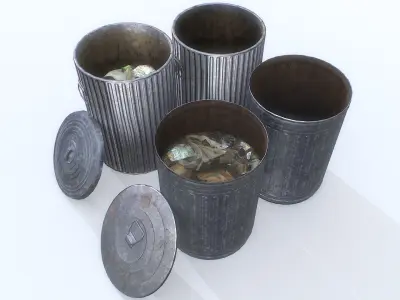 Trashcan pack PBR Low-poly 3D model