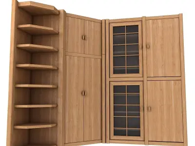 Cupboard wooden cabinet with doors and shelves 3D model
