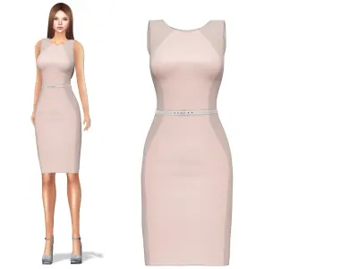 Beige Skin Color Knee Length Pencil Skirt Dress Low-poly 3D model