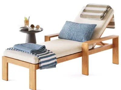 Malibu teak chaise longue with umbrella 3D model