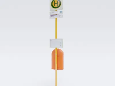 Berlin Bus Stop Sign Recycle Bin Free 3D model
