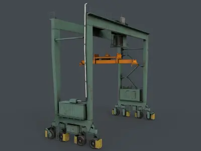 PBR Rubber Tyred Gantry Crane RTG V2 - Green Light Low-poly 3D model