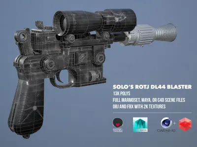 DL44 Blaster based on Original Star Wars ROTJ Prop Low-poly 3D model