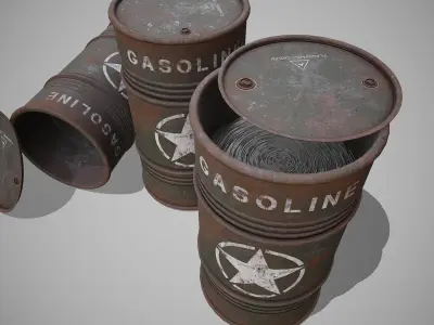 Barrels Military rusty Low-poly 3D model