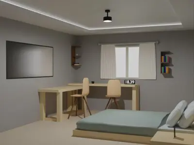 minimalist and modern bedroom 3D model