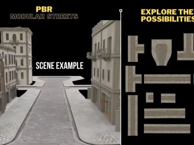 Modular package streets and sidewalks Low-poly 3D model Low-poly 3D model