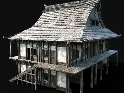 JAPAN CHINESE ASIAN FEUDAL HUT HOUSE DOJO CABIN VILLAGE SAMURAI Low-poly 3D model