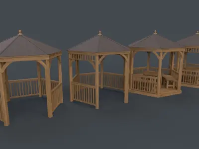 PBR Wooden Pergola Gazebo D3 Low-poly 3D model