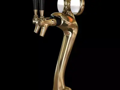 Golden Beer Tap With Double Open 3D model