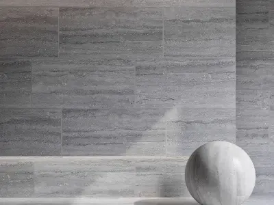 Travertine 5 room with marble tiles and ball Texture