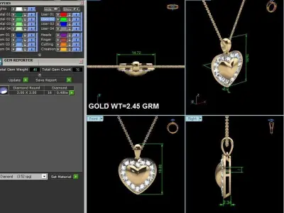 Women Heart Pendant 3DM STL OBJ FBX Render Details 3D print model