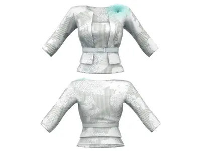 Ladies Belted Jacket Blazer And Horizontally Pleated Skirt Low-poly 3D model