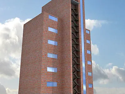 Modern Red Brick Building 62 3D model