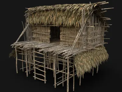 TRIBAL JUNGLE PRIMAL HUT HOUSE REED TREE SURVIVAL NEXTGEN Low-poly 3D model