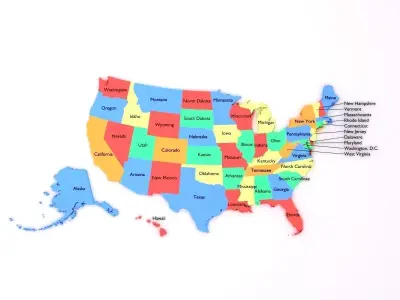 Map of the United States of America USA Low-poly 3D model