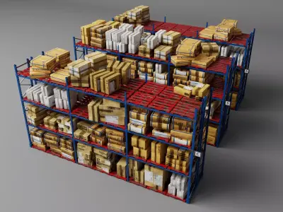 Industrial Warehouse Storage Racks with Goods Low-poly 3D model