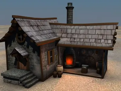 Low Poly Blacksmith Medieval Building Low-poly 3D model