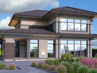 Model of a two-storey residential building in the Wright style 3D model