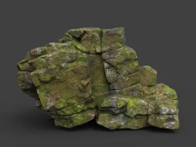 Low poly Cracked Mossy Jungle Rock 220124 Low-poly 3D model