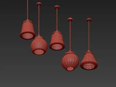 Pentant set of glass and brass pendant lights 3D model
