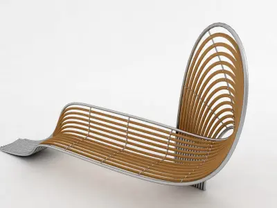 bench lounge chair made of wood and metal 3D model