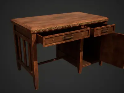 Stylized Writing Desk Low-poly 3D model