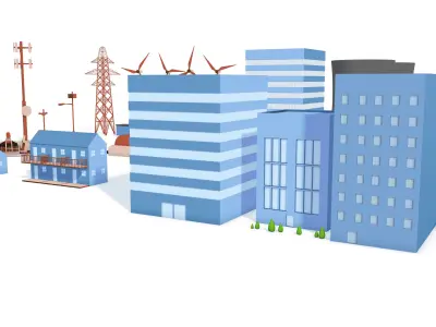 Cartoon City Buildings Kitbash - simple polygons 3D model