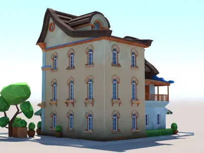 Stylized Beautiful Street Town House-02  wiht PBR Textures Low-poly 3D model
