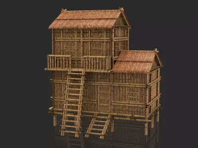 Bamboo House 5 - Jungle Hut 3D model