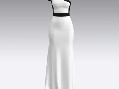 one shoulder dress white  black color type Low-poly 3D model