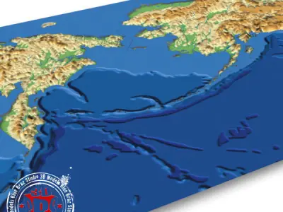 Bering Strait elevation map 3D model