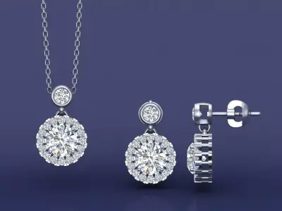 One Carat Diamond Jewelry of Necklace and Earrings Set 3D print model