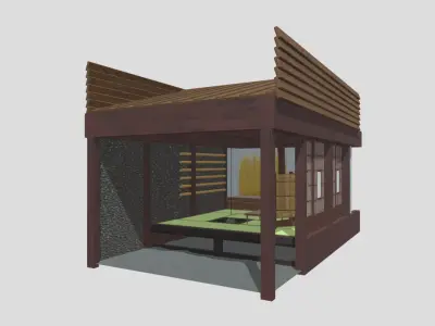 Interior of an old Japanese wooden building 3D model