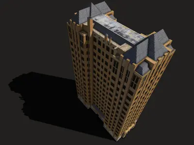 Detroit Abandoned Skyscraper Low-poly 3D model