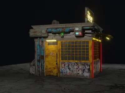 Low Poly Cyberpunk Pawn Shop for Games or Rendering Low-poly 3D model