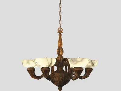 Arts and Crafts Antique 6 Light Copper Chandelier PBR 3D model