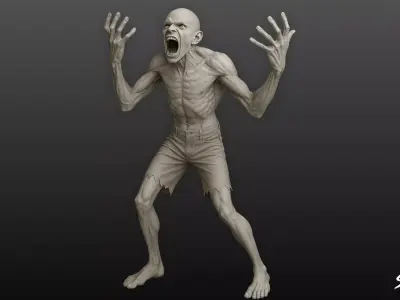 Zombie Statue Furious Pose Low-poly 3D model