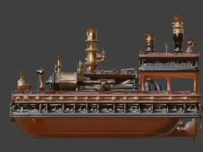 Stylized 3D Steampunk Passenger Riverboat Low-poly 3D model