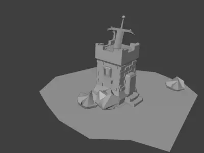 Stylized Medieval Tower 3D Architectural Model Low-poly 3D model
