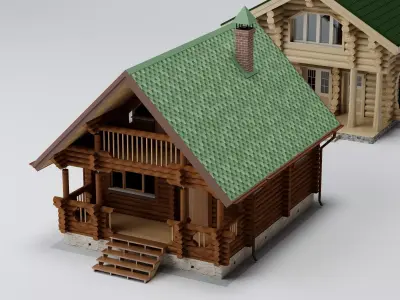 Log Cabin Wooden House Pack PBR Game Ready Low-poly 3D model