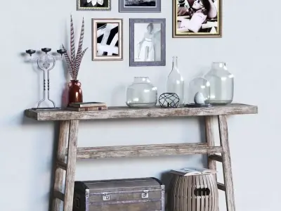 Hubsch Elm Wood Console with Decor 3D model