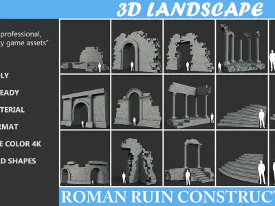 Low poly Ancient Roman Ruin Construction Pack - White Granite Low-poly 3D model