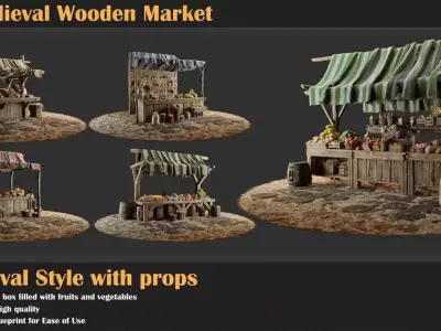 5 Medieval Wooden Market 3D model