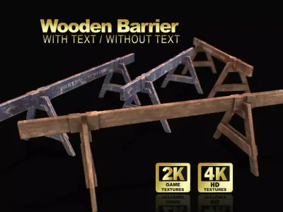 Wooden Barrier - Police Barrier Low-poly 3D model