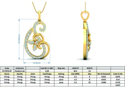 Yellow gold diamond pendent-P3 PS-07 3D print model