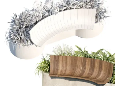 Bench with Plants - Urban Furniture 03 3D model